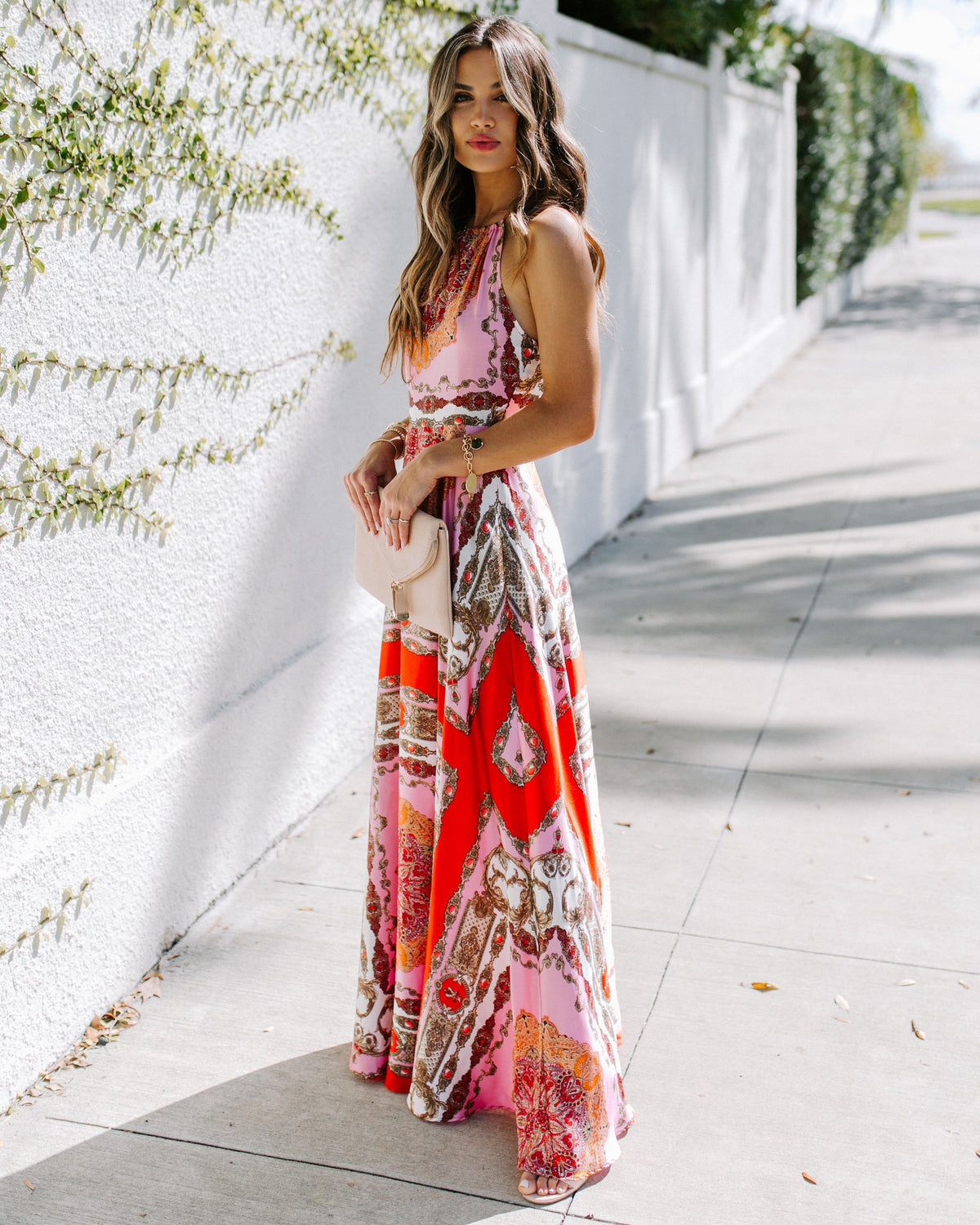 Scarf Print Halter Neck Sleeveless Maxi Dress