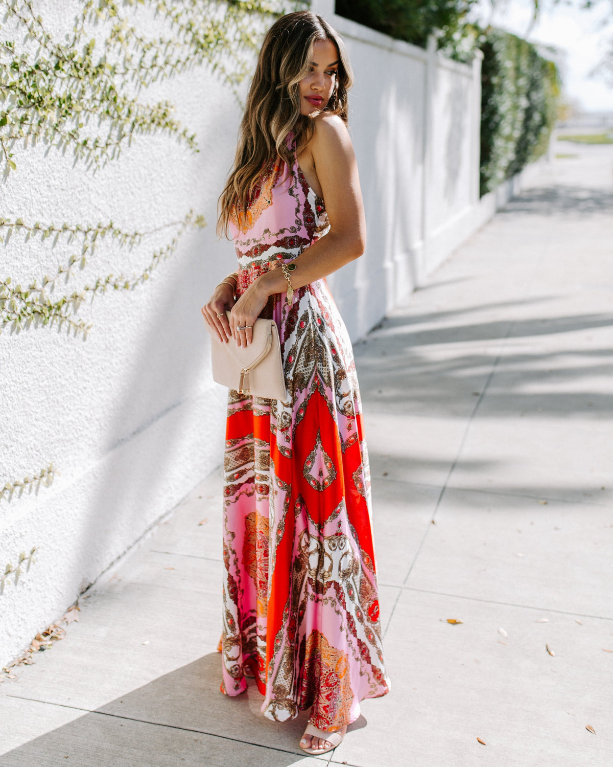 Scarf Print Halter Neck Sleeveless Maxi Dress