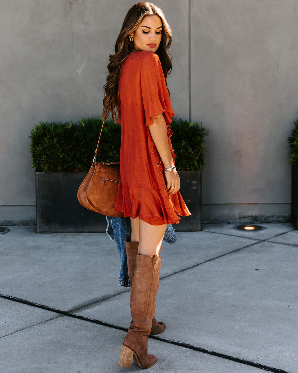 Let's Tango Pocketed Ruffle Dress - Terracotta