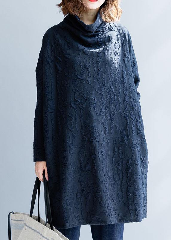 Crinkled Texture Cowl Neck Long Sleeve Oversized Tunic Dress