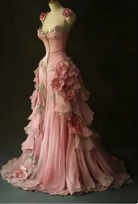 Pretty Ball Gown Pink Spaghetti Straps Tulle Long Quinceanera Dress - Fashionpara