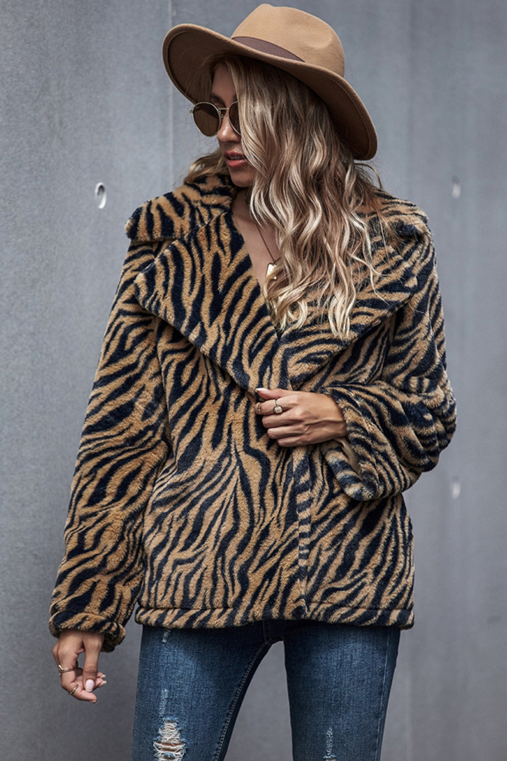 Tiger Print Lapel Coat for Bold Style and Sophisticated Warmth