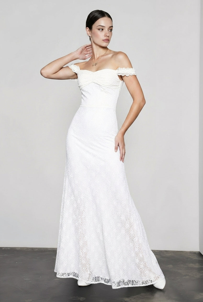 Lace Off Shoulder Sweetheart Mermaid Gown 3