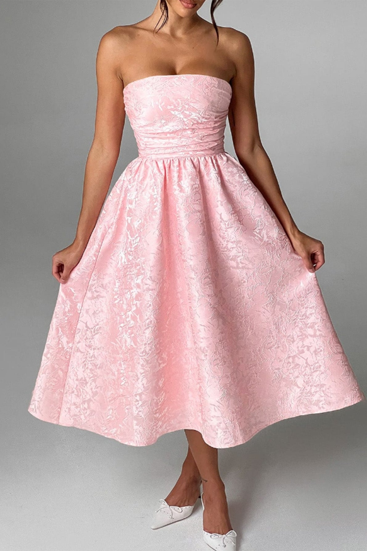 Floral Jacquard Strapless Fit & Flare Midi Dress 13