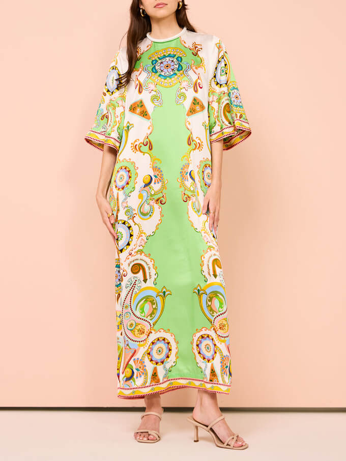 Unique Cashew Floral Print Loose Midi Dress - Fashionpara