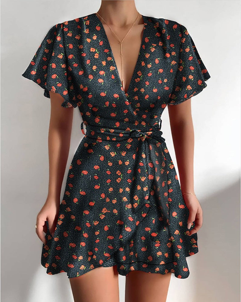 Leopard Print Flutter-Sleeve Wrap Ruffle Mini Dress 11