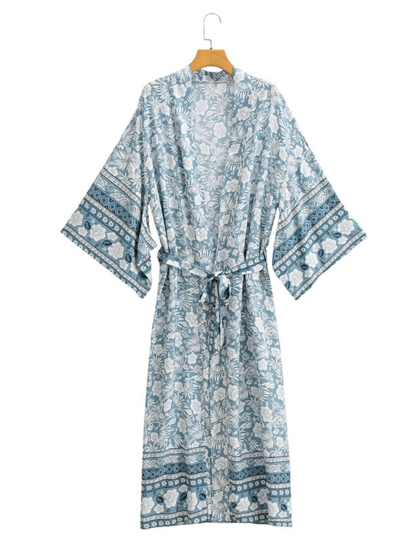 Gorgeous Bohemian long Kimono, Women Long Floral Kimono Dress Bohemian Beach Kimono - Fashionpara