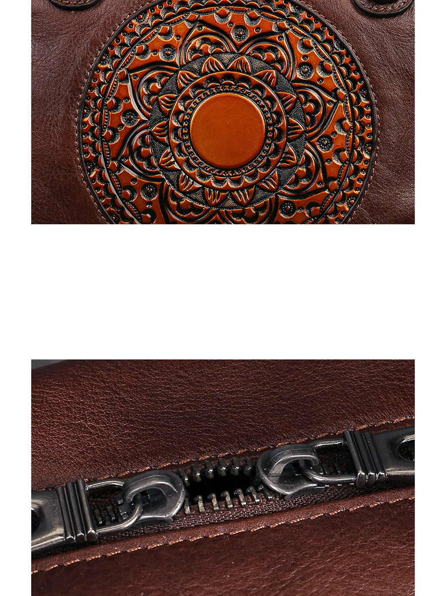 Leather Flower Spliced Capacity Hand Bag Shoulder Bag