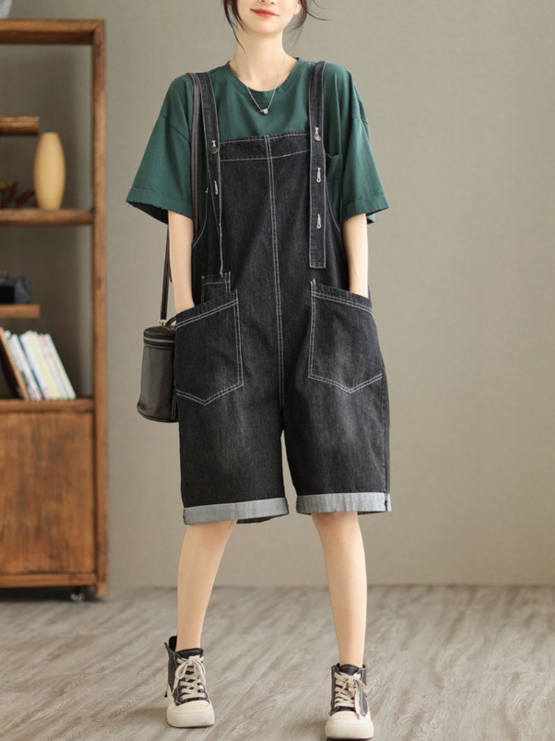 All You Need Denim High Waist Short Dungarees - Fashionpara
