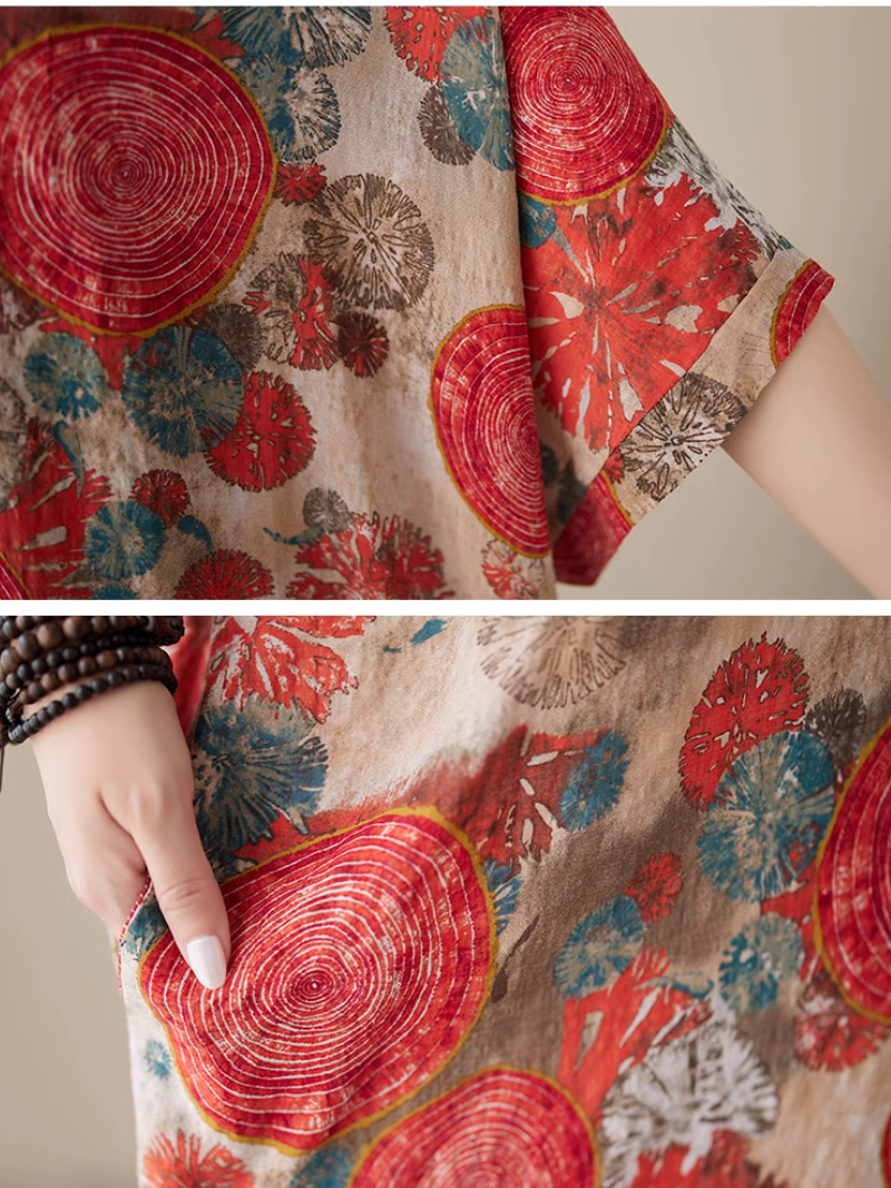 Medallion Print V-Neck Short-Sleeve Kaftan Maxi Dress 5