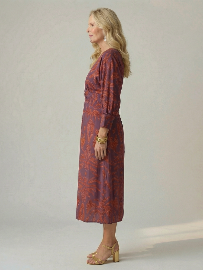 V-Neck Twist Front Long Sleeve Midi Dress 14