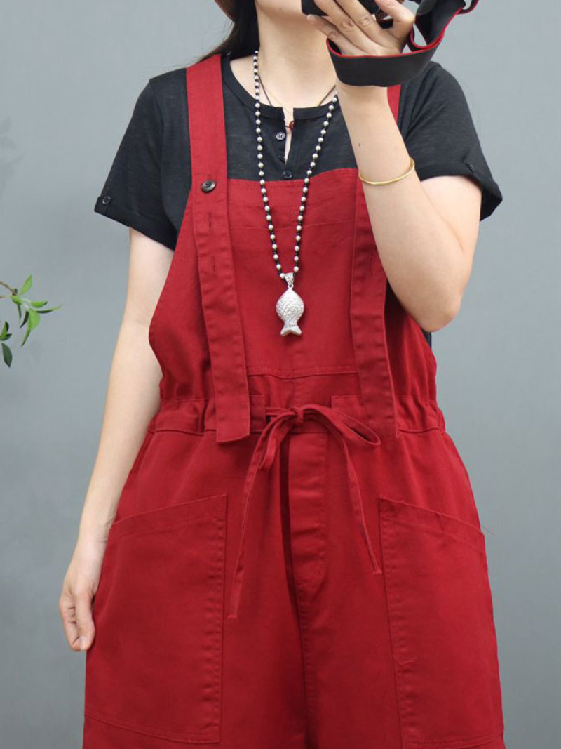 Waist Tie Belt Loose Wide-Leg Boho Pockets Overalls - Fashionpara