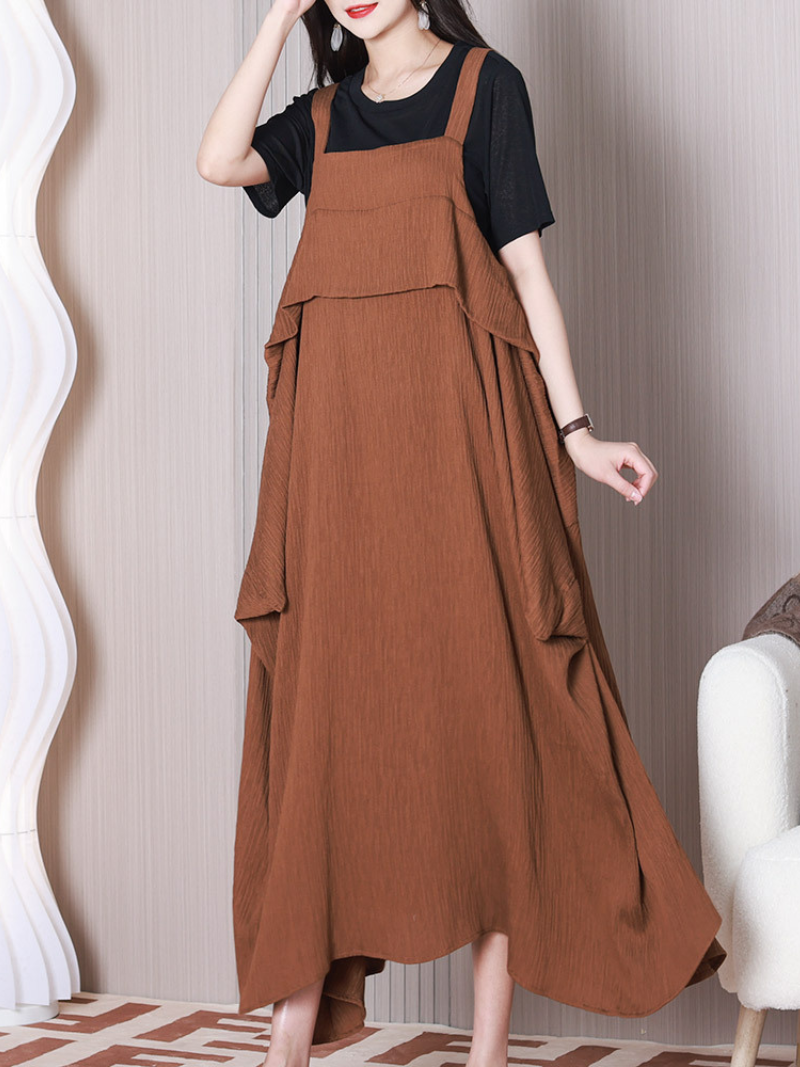 Crinkle Square Neck Sleeveless Pinafore Maxi Dress 8
