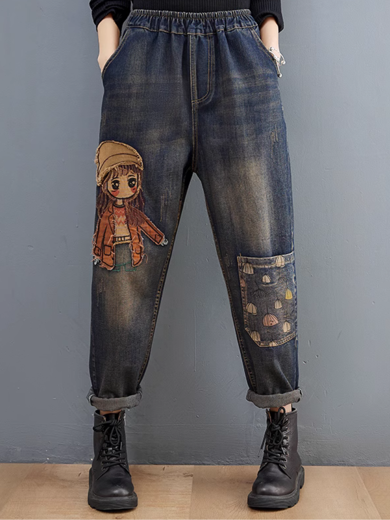 Effortlessly Stylish Cartoon Patch Embroidery Bottom - Fashionpara