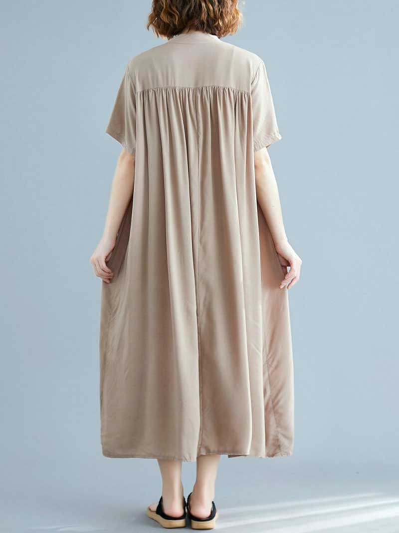 Long Cotton Front Button Cotton Shirt Dress (White - Black - Grey- Apricot) - Fashionpara