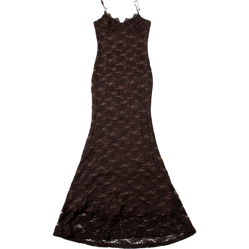 Floral Lace Strappy Scalloped Bodycon Maxi Dress 17