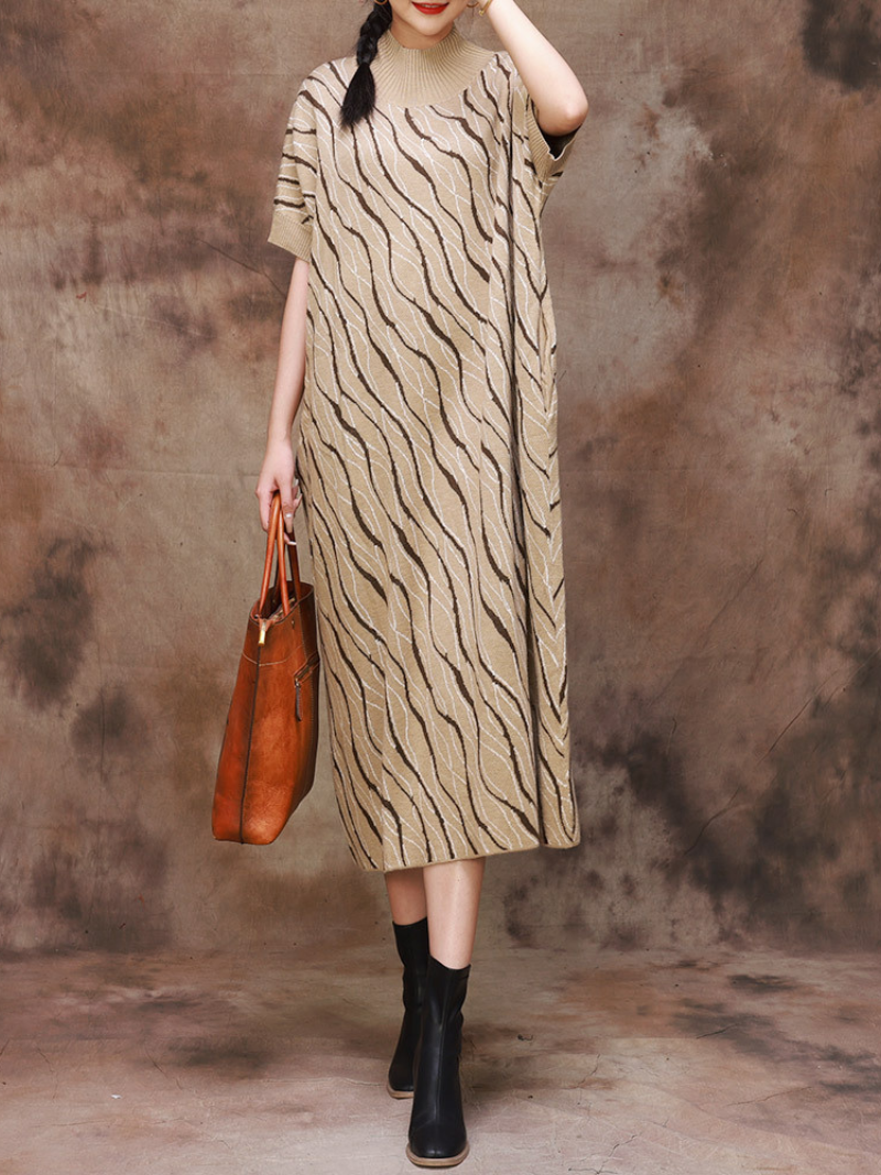 Chic Comfort Flower Knitted Midi Dress - Fashionpara