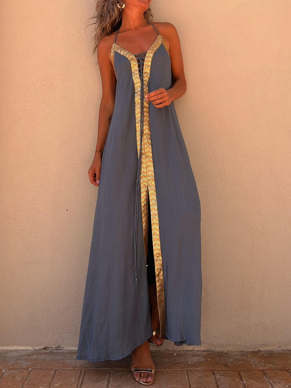Halter Neck Casual Resort Maxi Dress - Fashionpara