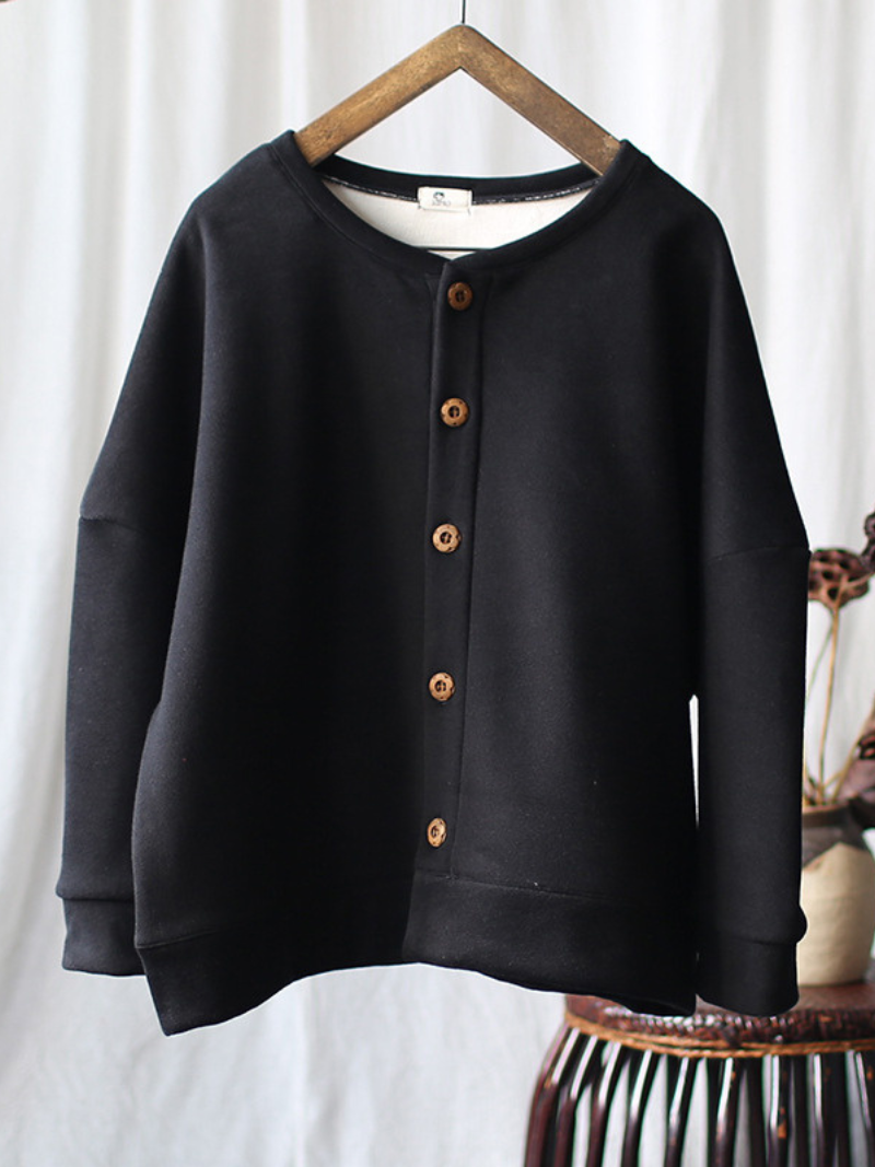 Women Winter Stylish Round Neck Loose Thick Top Coat - Fashionpara