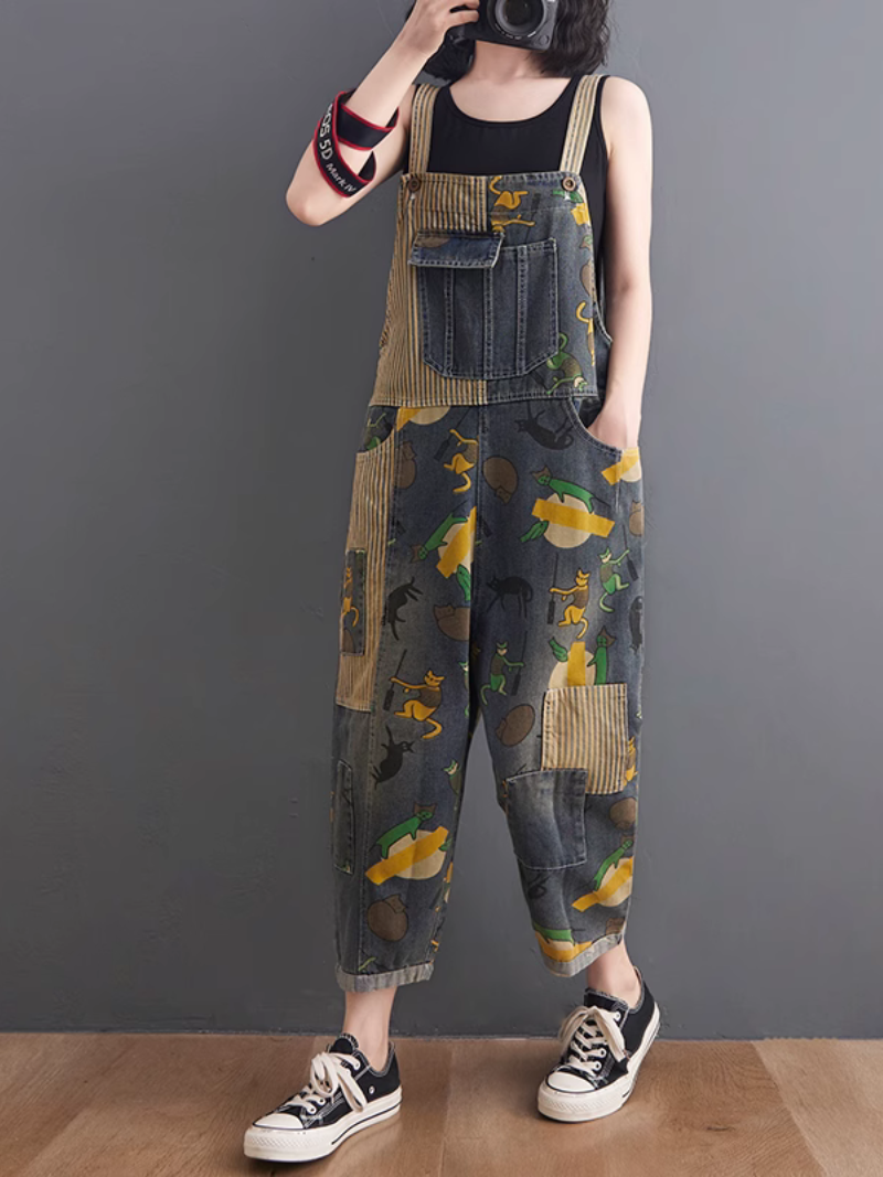 Modern Large Size Cartoon Printed Dungaree - Fashionpara