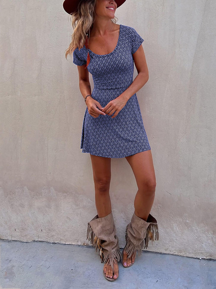 Short-Sleeve Reversible Printed Short Mini Dress - Fashionpara