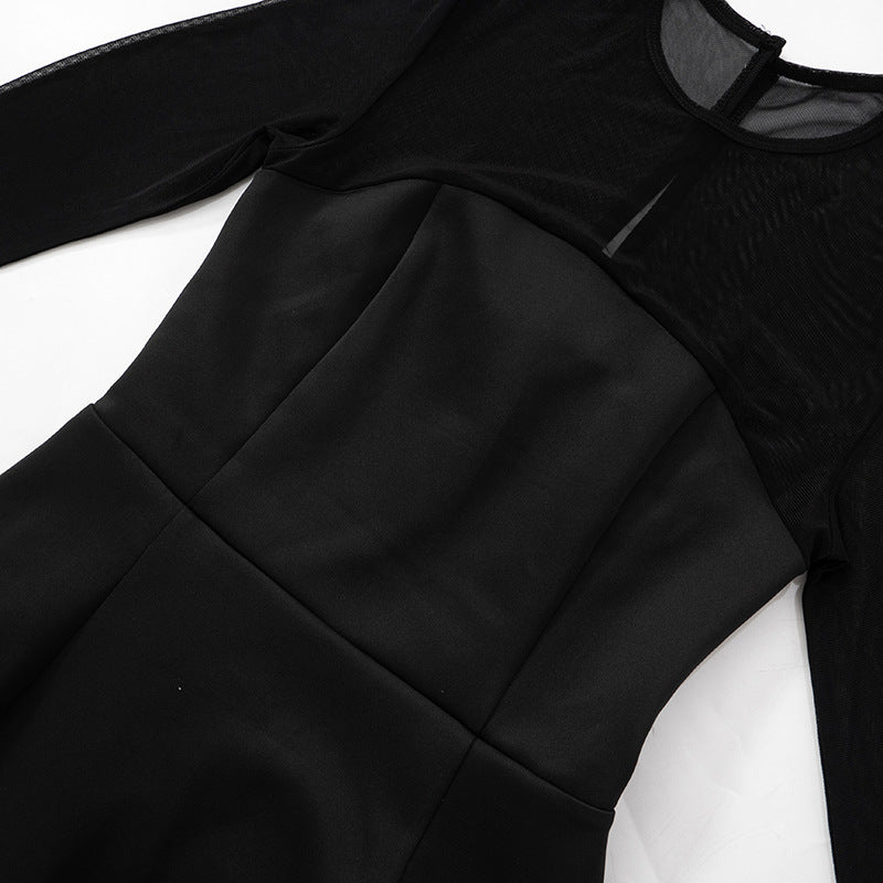 Mesh Yoke Long Sleeve Fit-and-Flare A-Line Mini Dress 17