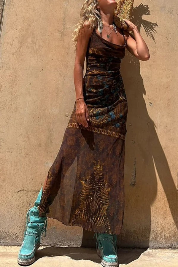 Backless Lace Up Fringe High Split Boho Maxi Dress - View 4