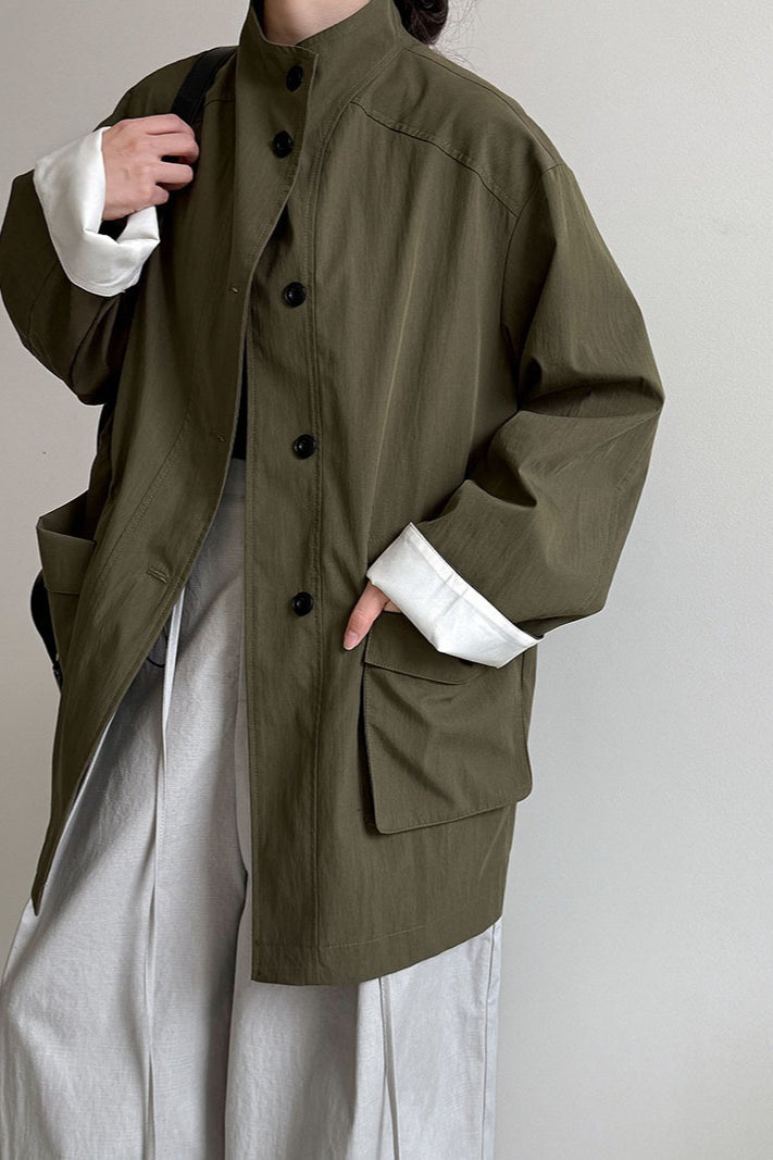 Pocketed Loose Drawstring Trench Coat - Fashionpara