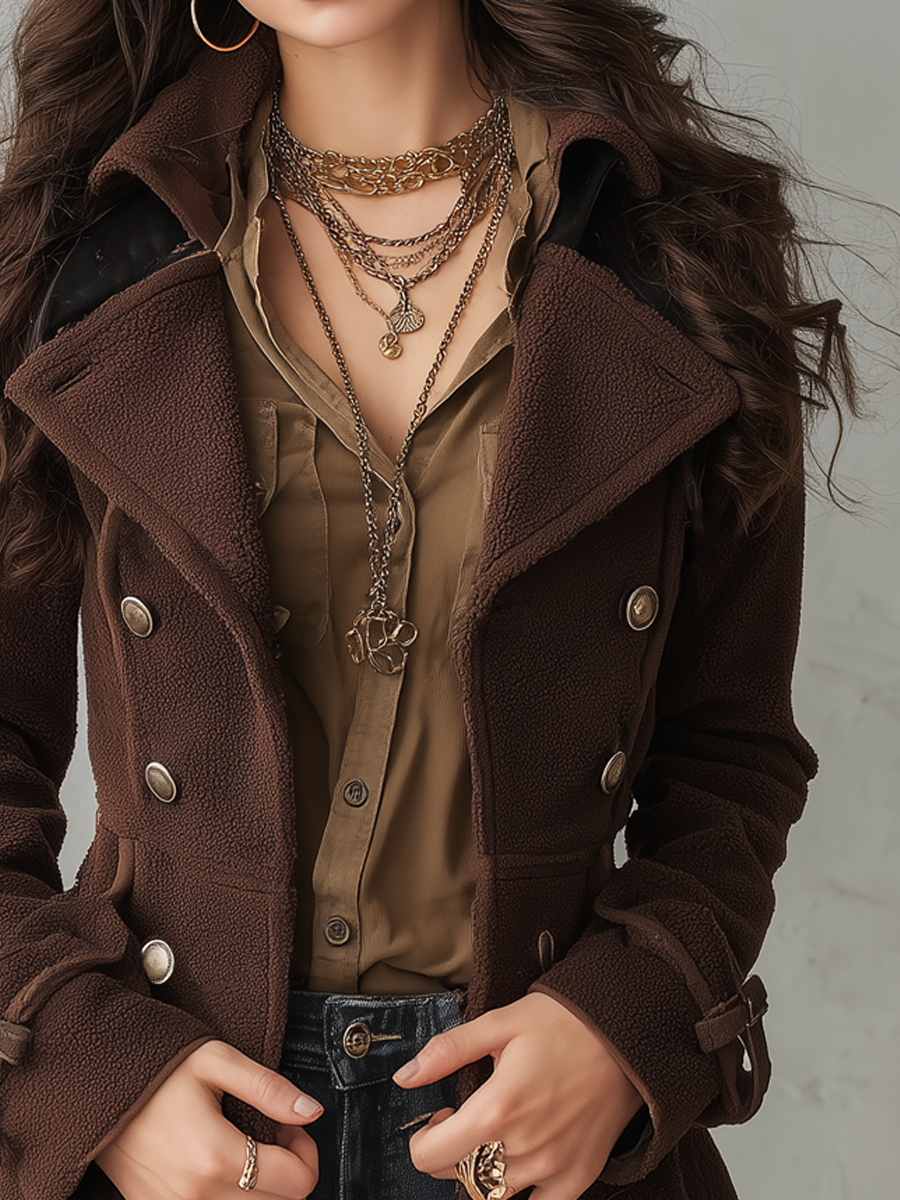 Military Style Teddy Polyester Fleece Coat - Fashionpara