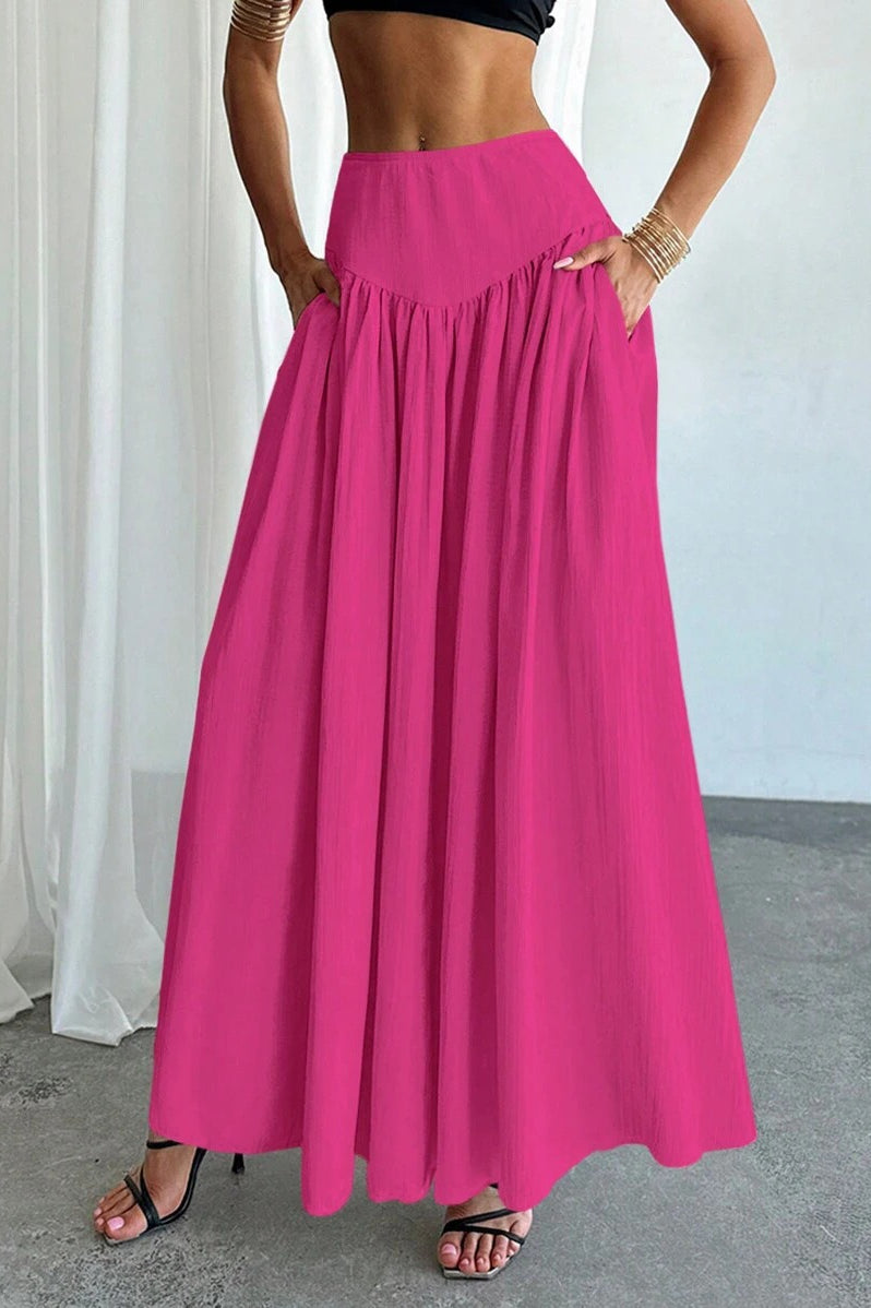 Pleated High Waist Maxi Skirt