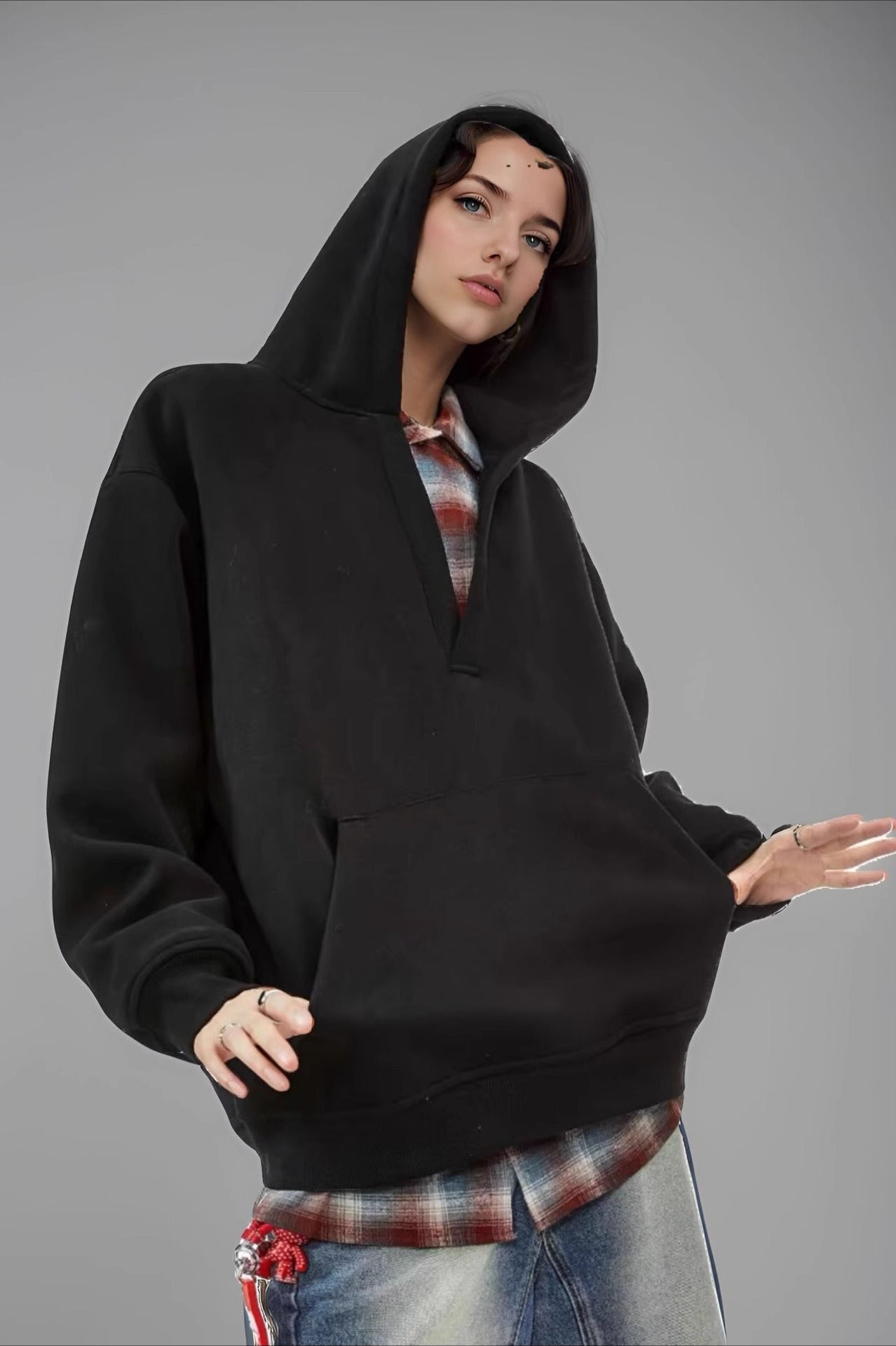 V Neck Loose Fit Pullover Hoodie - Fashionpara