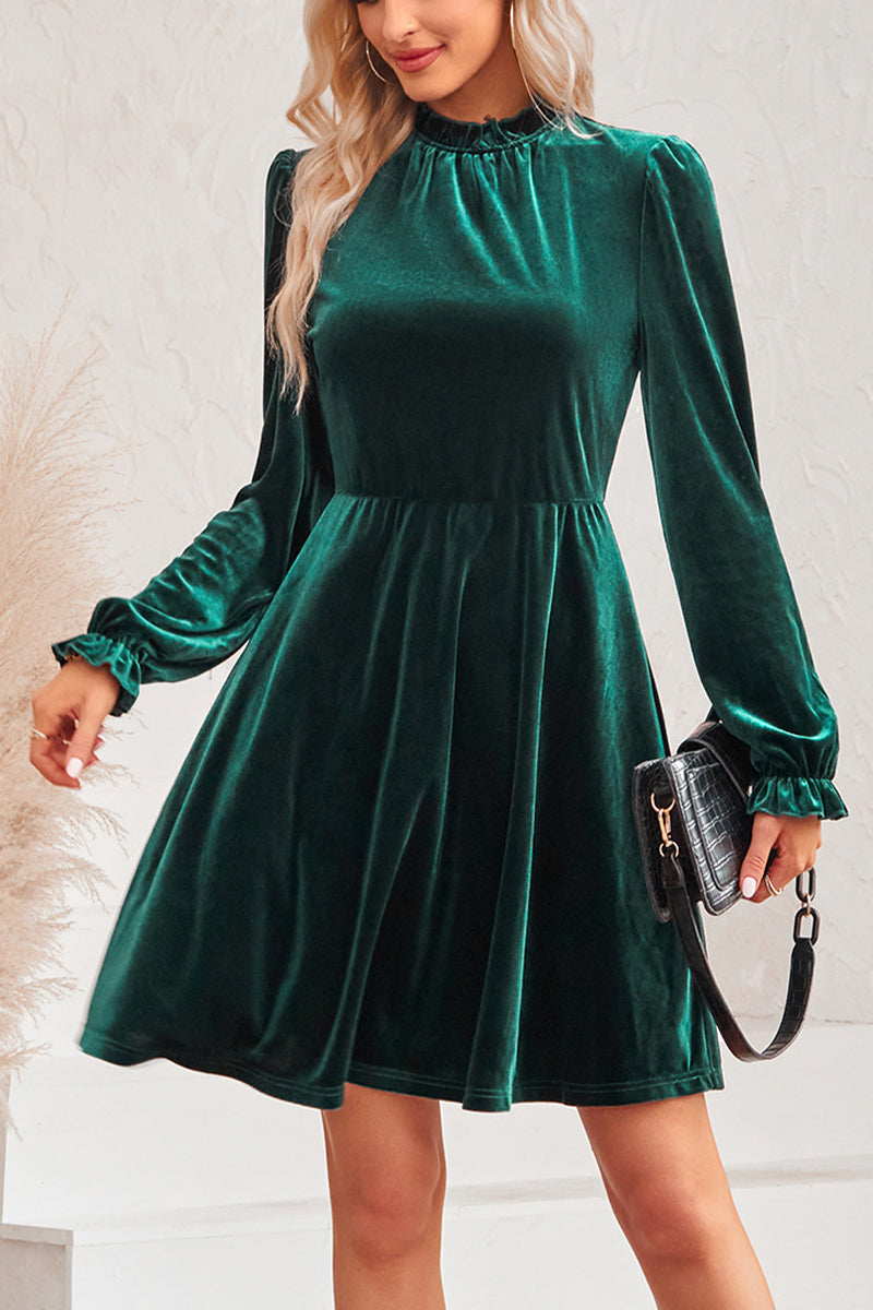 Turtleneck Velvet Solid Color Dress