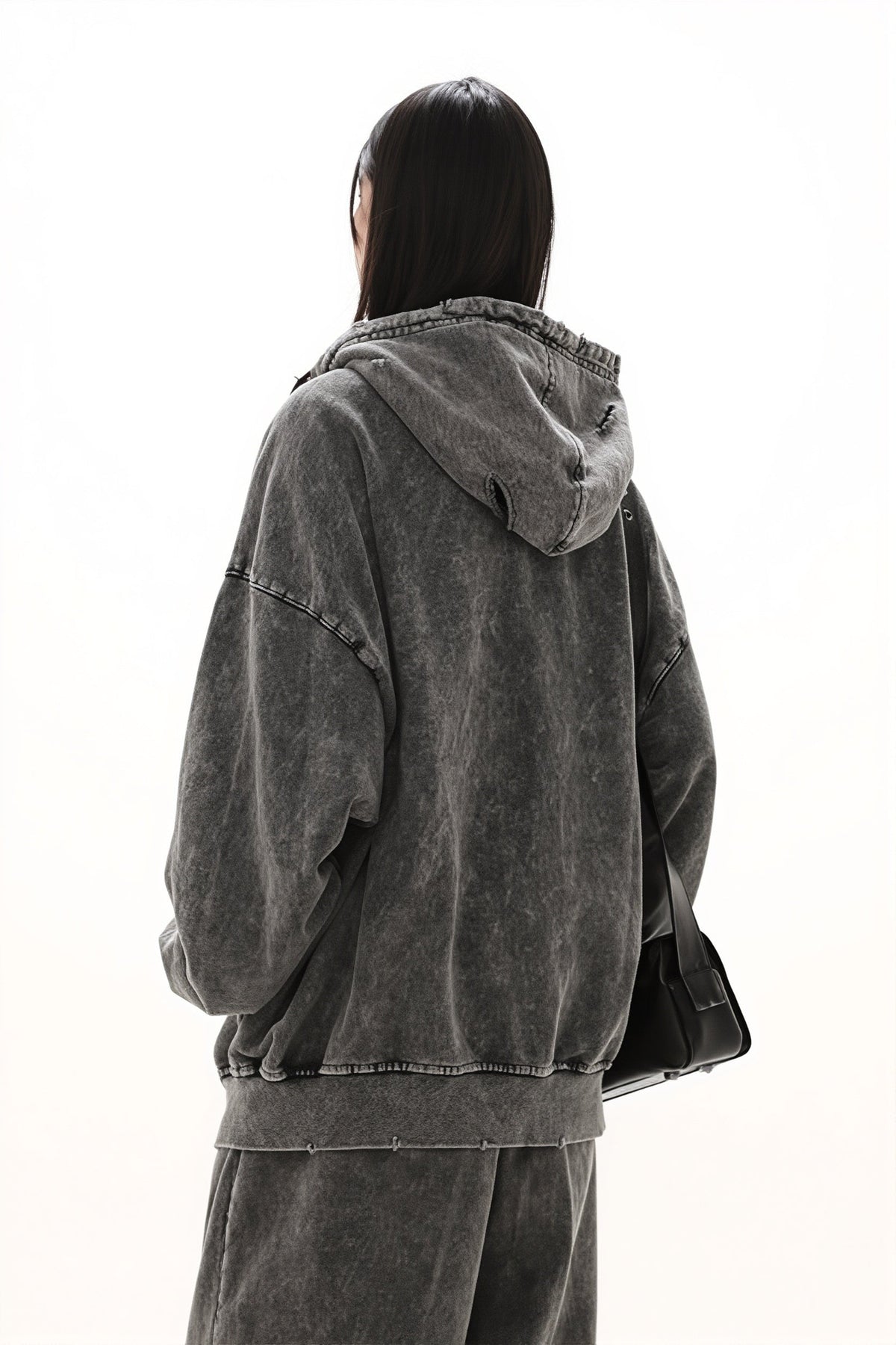 Solid Washed Distressed Hoodie