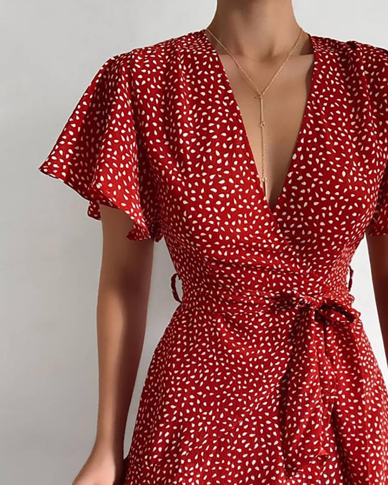 Leopard Print Flutter-Sleeve Wrap Ruffle Mini Dress 10