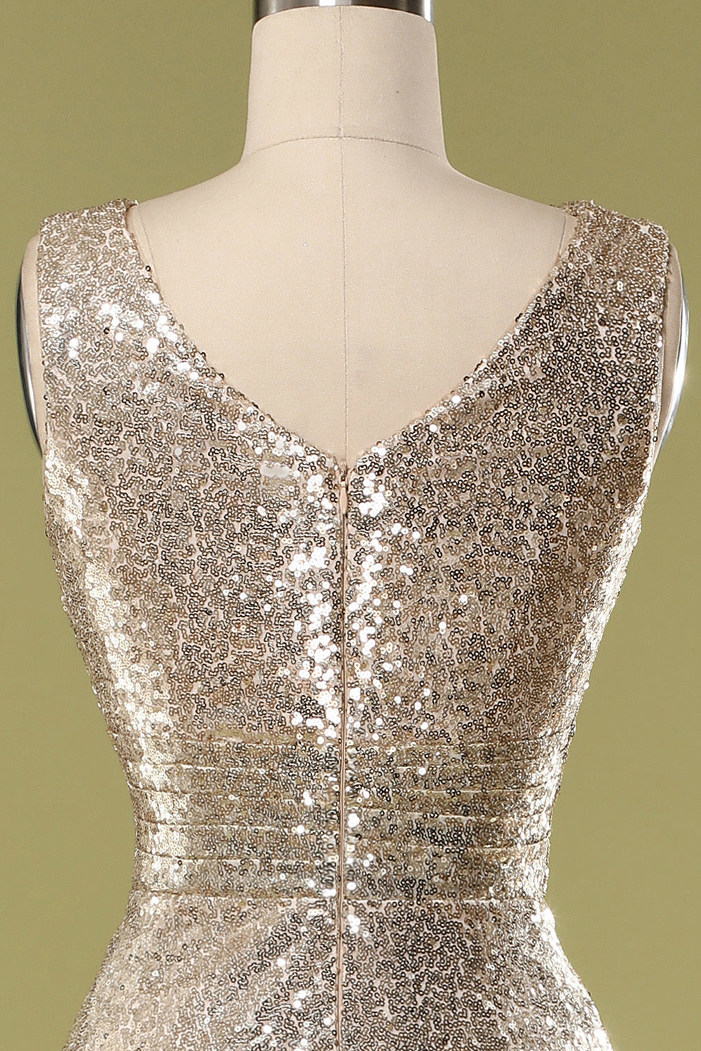 Gold V Neck Sequin Prom Bridesmaid - Fashionpara