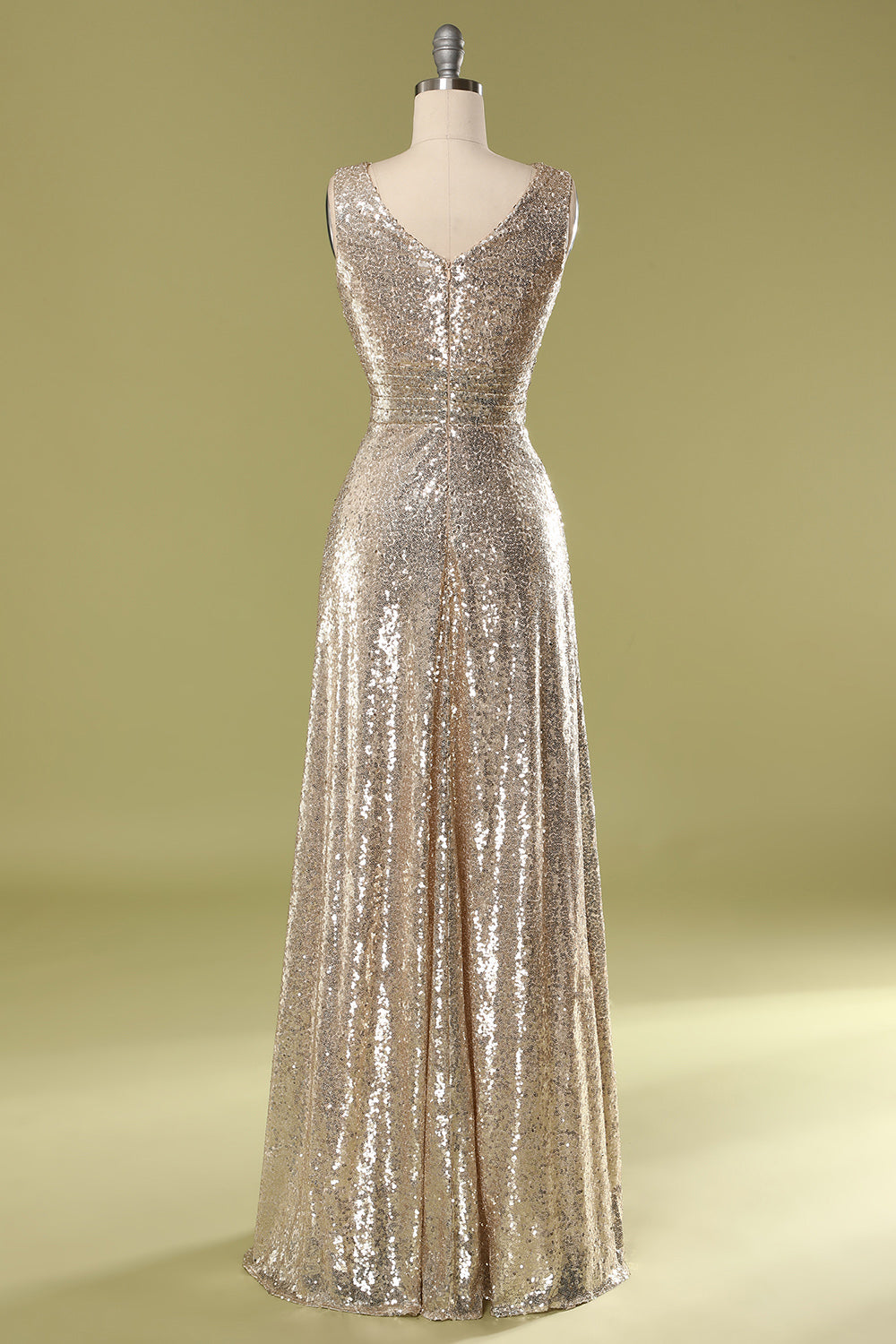 Gold V Neck Sequin Prom Bridesmaid - Fashionpara
