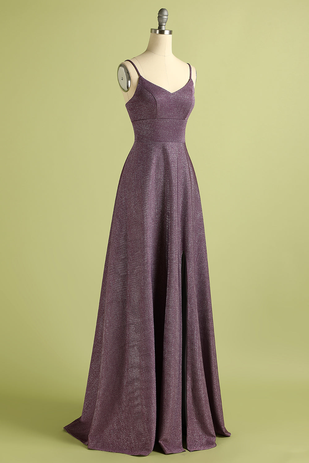 Grape Lace Up Long Satin Prom Dress - Fashionpara