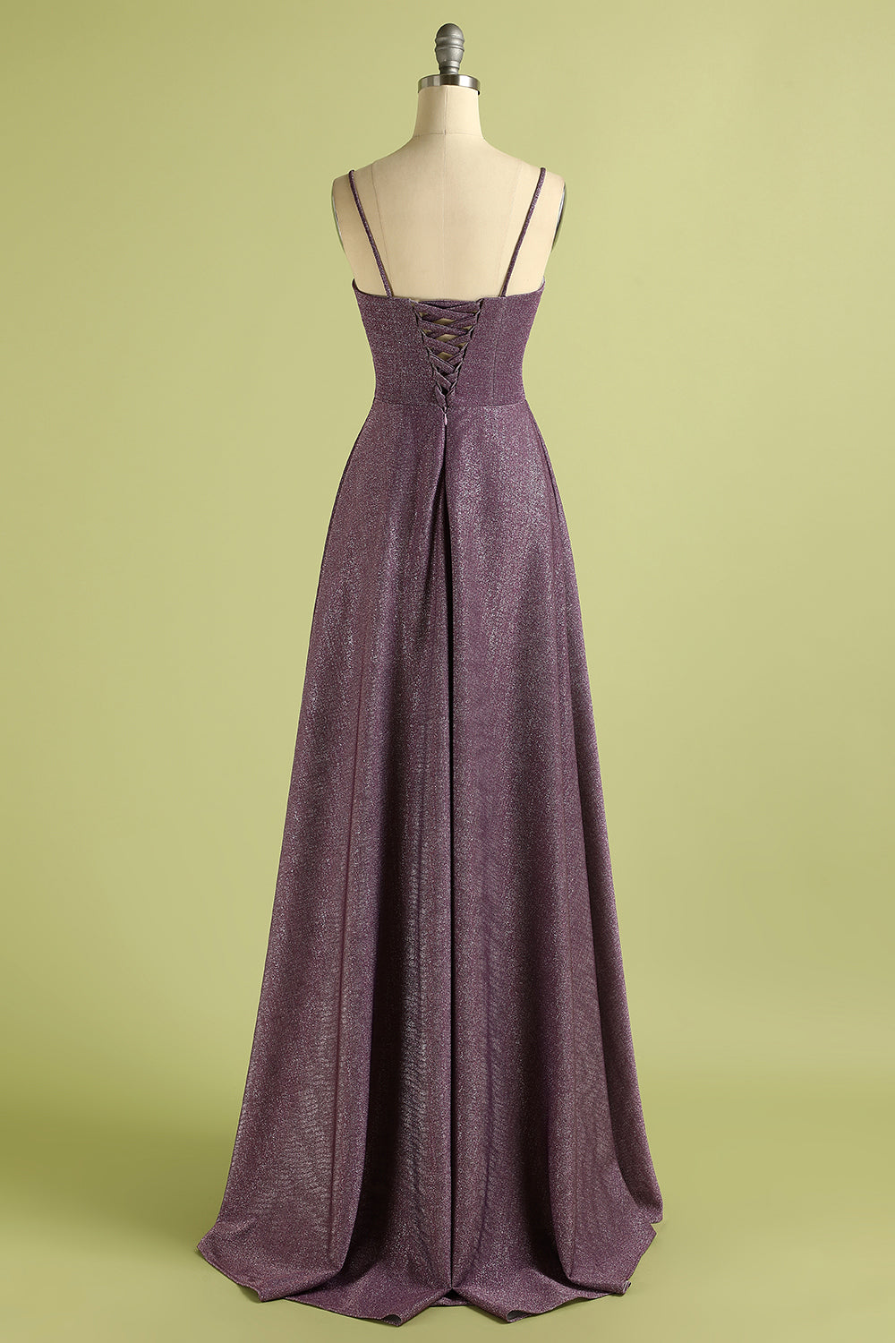 Grape Lace Up Long Satin Prom Dress - Fashionpara