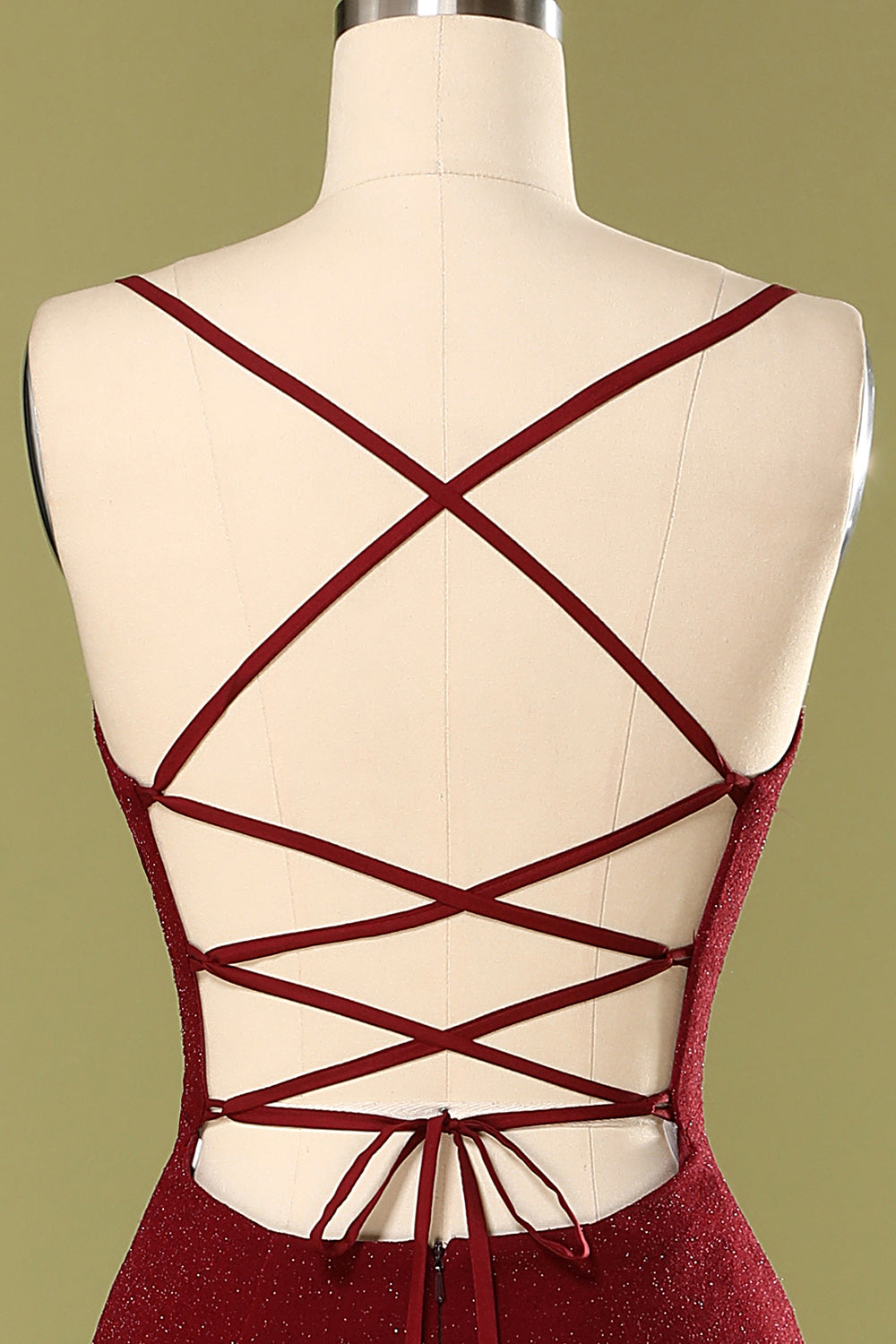 Burgundy V-neck Evening Dress - Fashionpara
