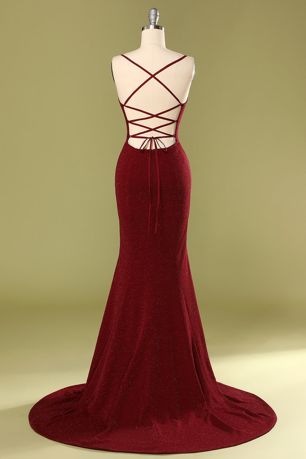 Burgundy V-neck Evening Dress - Fashionpara