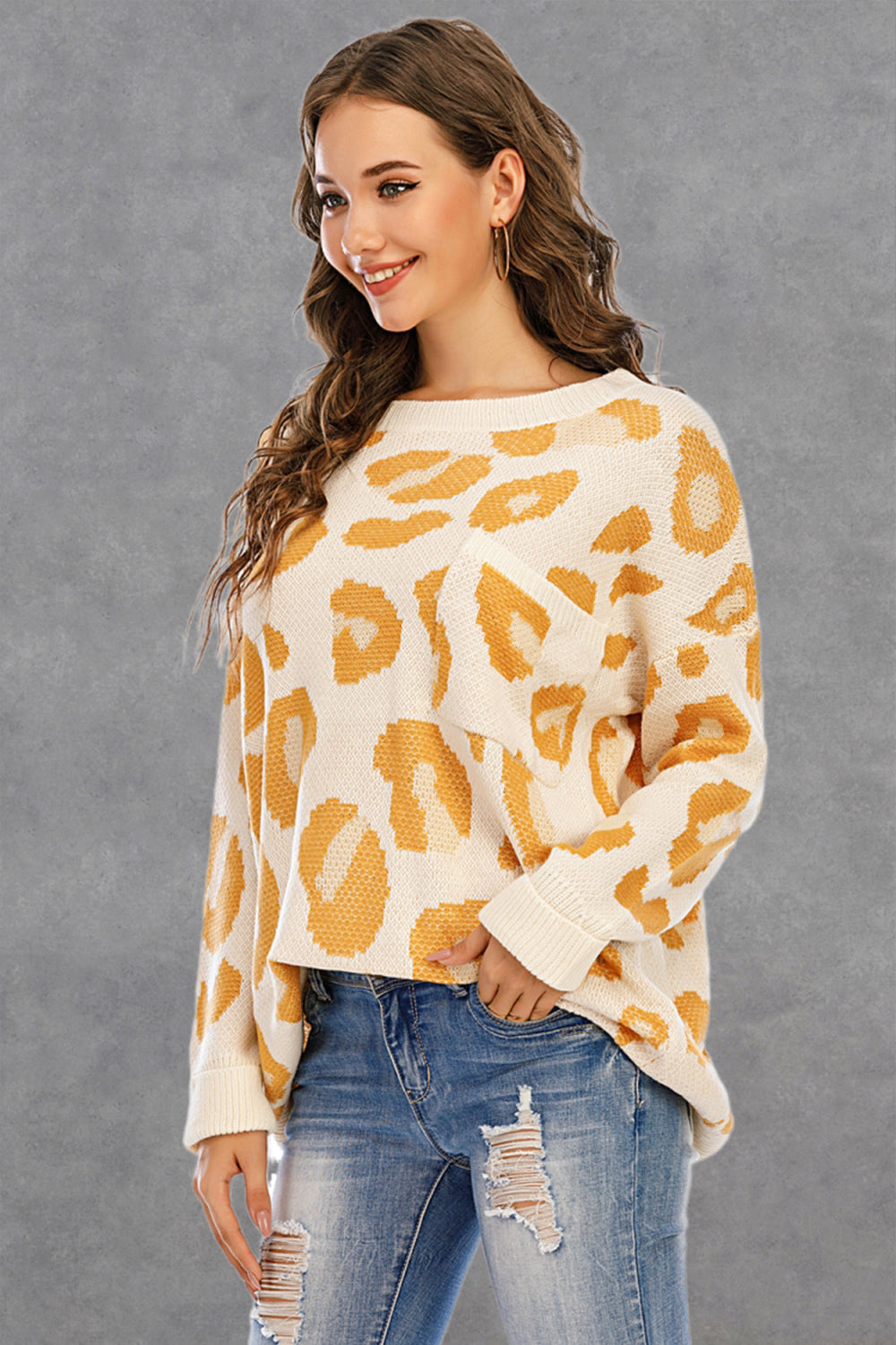 RadyRin Round Collar Leopard Knitted Sweater for Style
