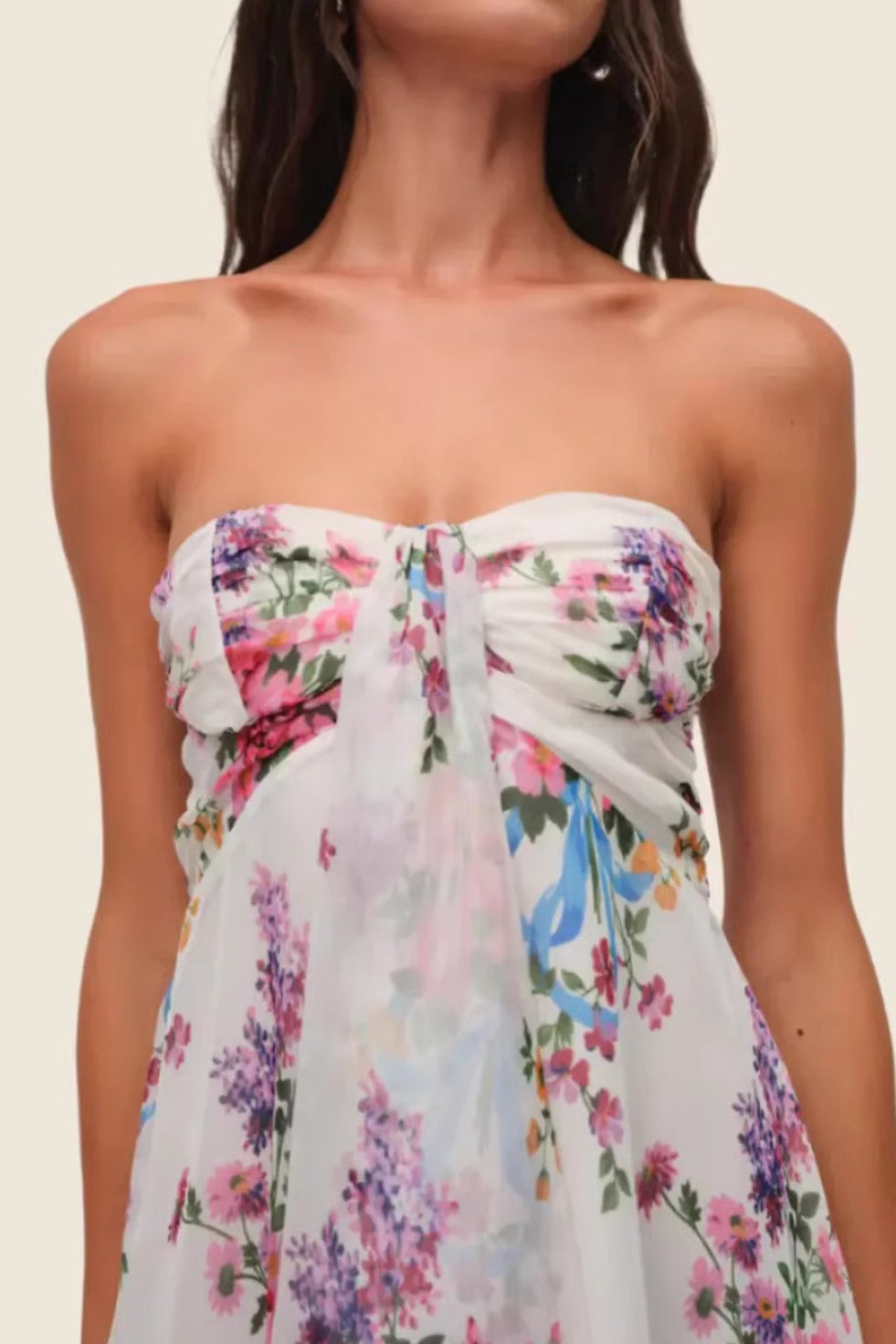 Chiffon Ruffle Tube Top Waist Floral Dress 2