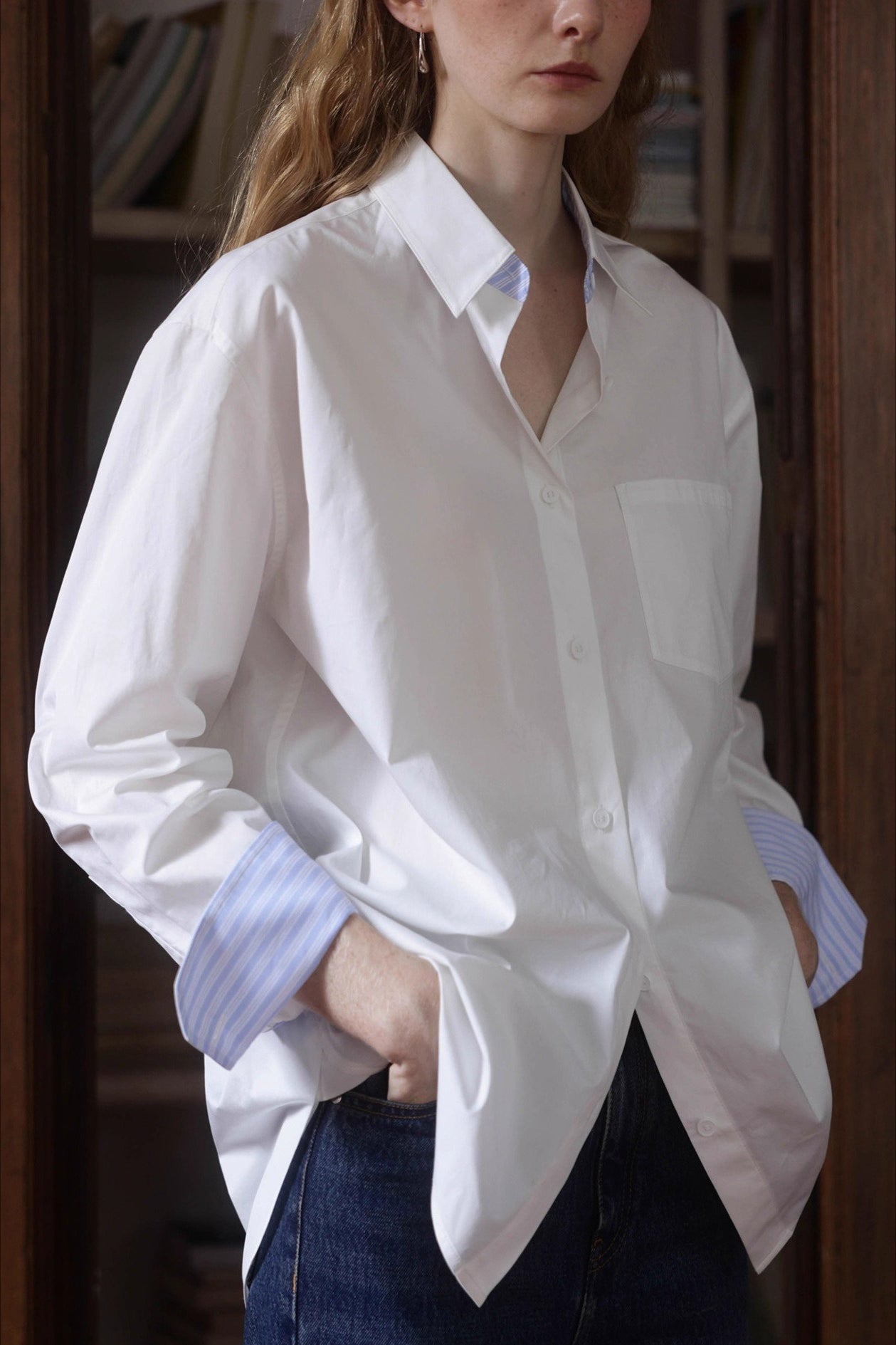 Woven Color Block Stripe Blouse