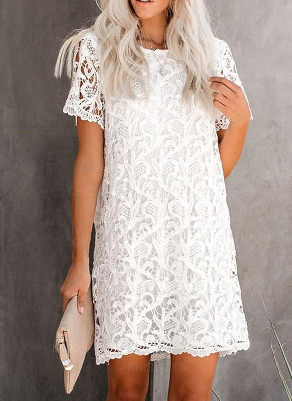 Where The Heart Is Pocketed Lace Shift Dress - Fashionpara
