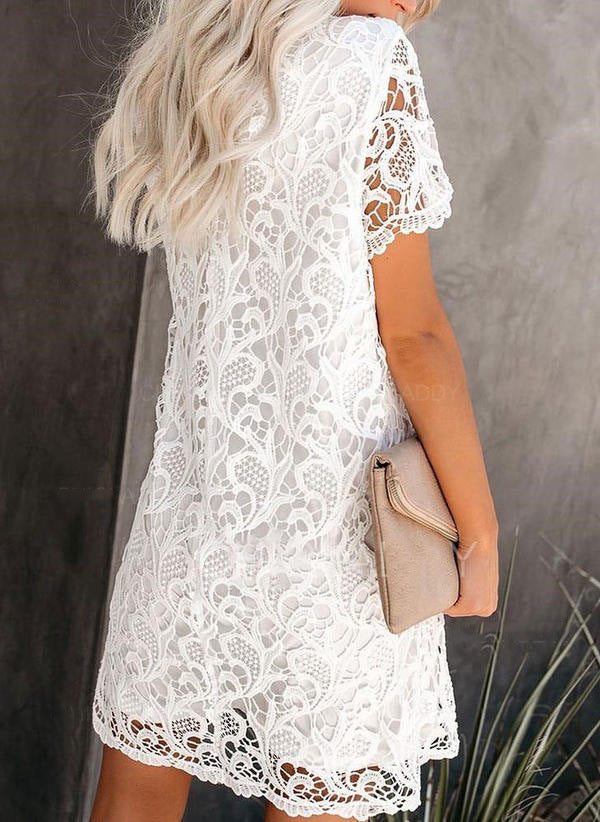 Where The Heart Is Pocketed Lace Shift Dress - Fashionpara