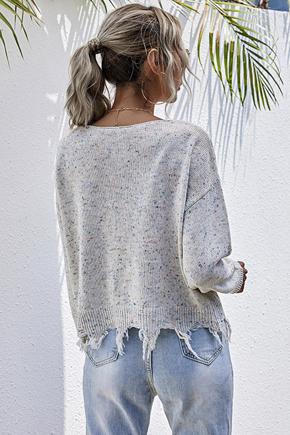 RadyRin Distressed Loose Knit Long-Sleeved Sweater