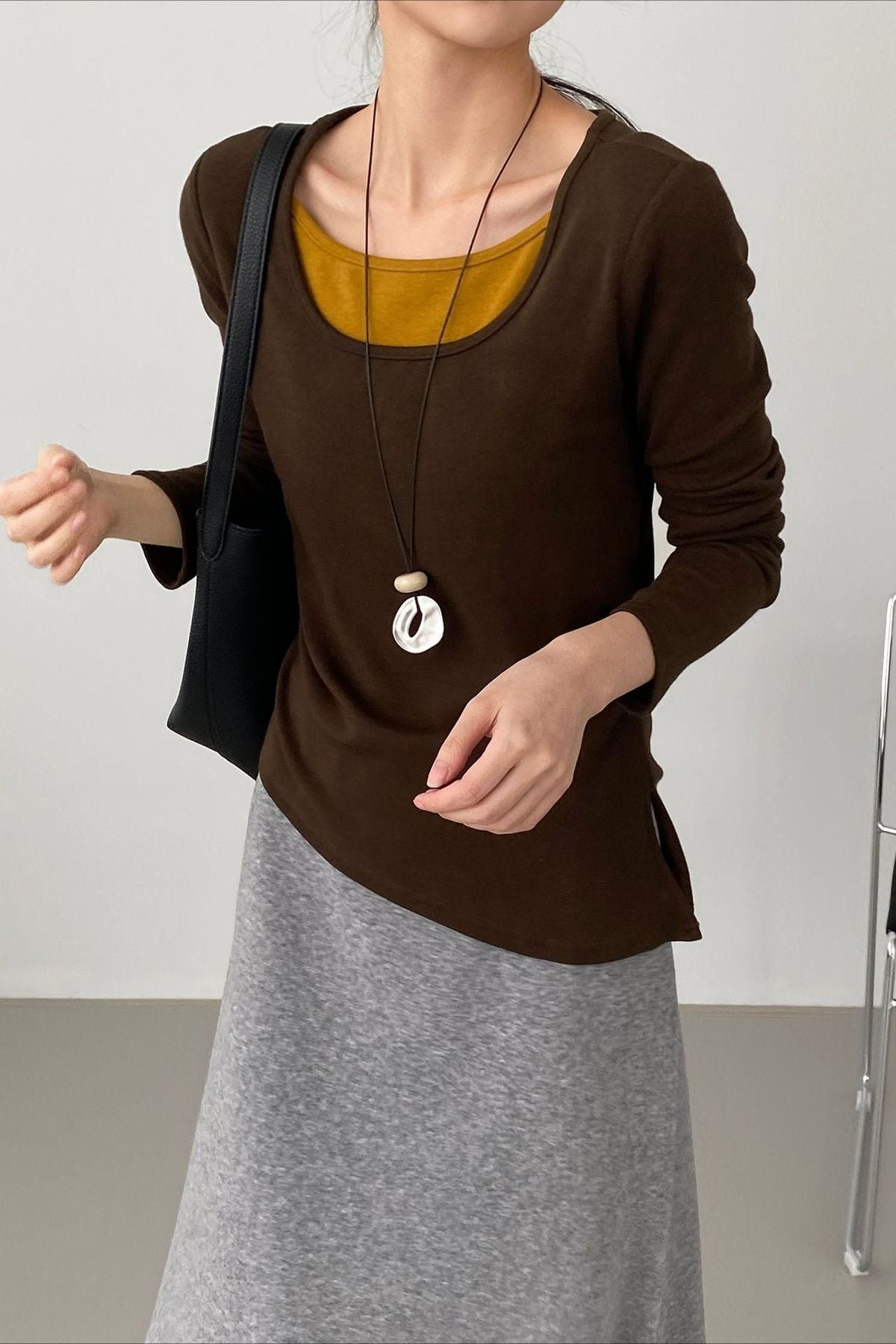 Chic Fleece Fake Two-Piece Split Hem Slim Base Layer