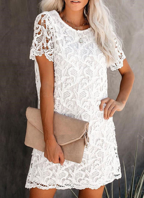 Where The Heart Is Pocketed Lace Shift Dress - Fashionpara