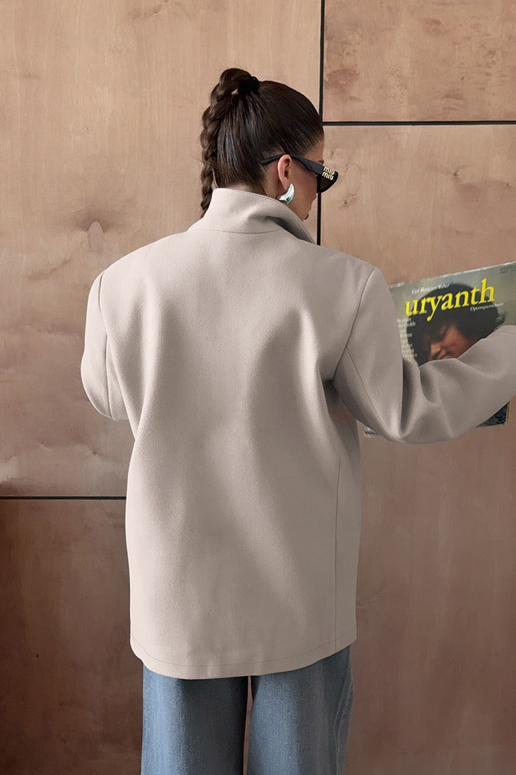 Long Sleeve Khaki Blazer Coat - Fashionpara