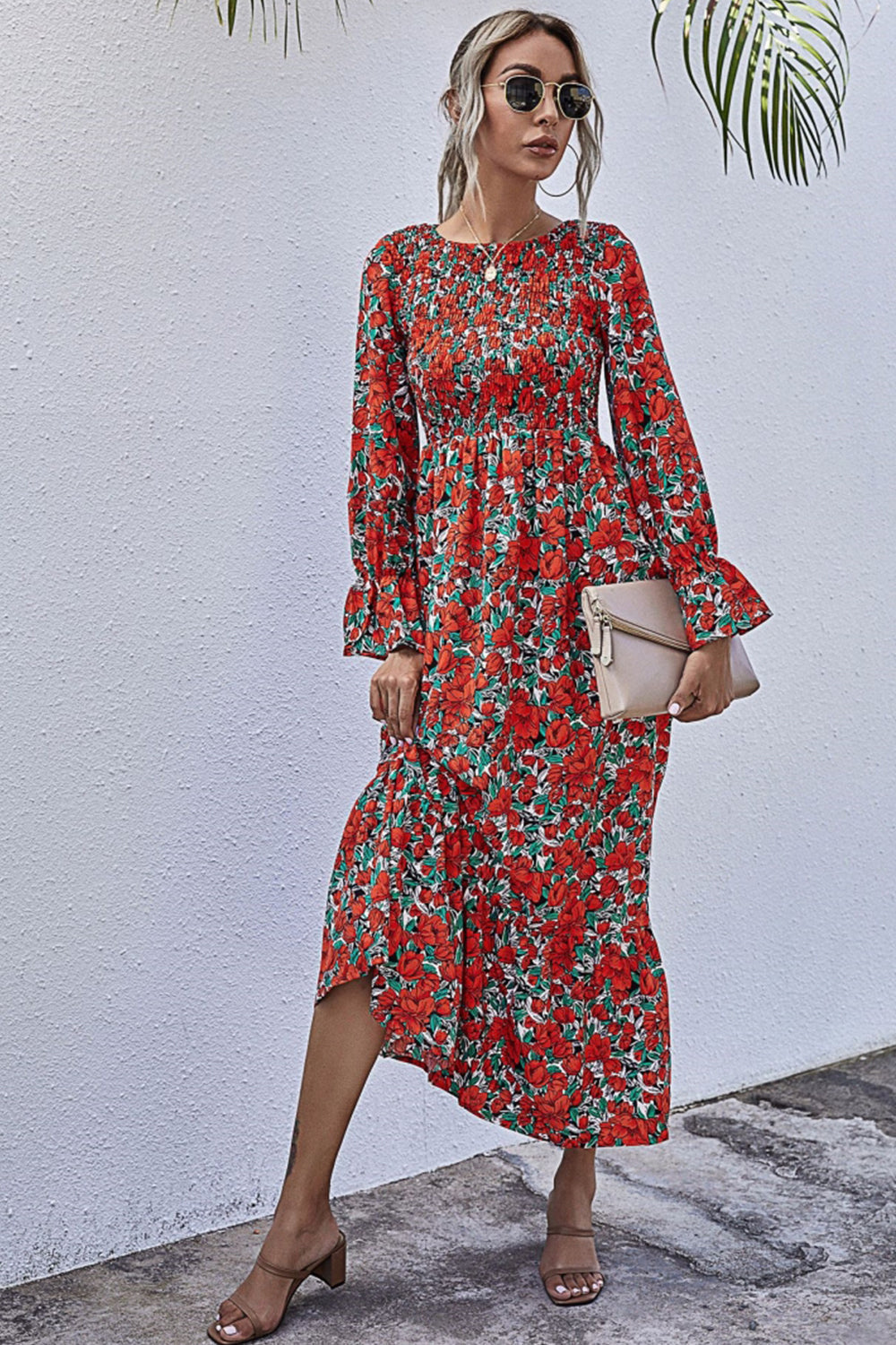 Printed Polka Dot Long Sleeve Dress - Fashionpara